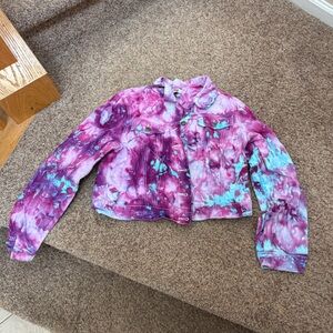 EUC - LEI - Pink, Blue, Purple Tie-Dye Denim Jean Jacket - Kids Size XL